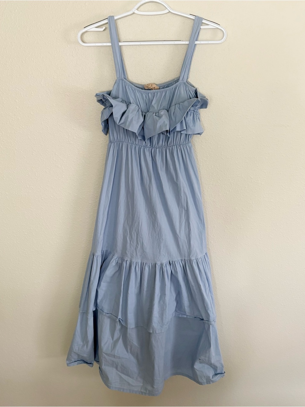 Sofia Sun Dress Blue Tiered Midi Boho Artsy Travel Coastal Made In Italy Sz S